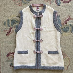 Original Lanz Cardigan Sweater Vest Wool Size 44 Large Frog Knot Mandarin